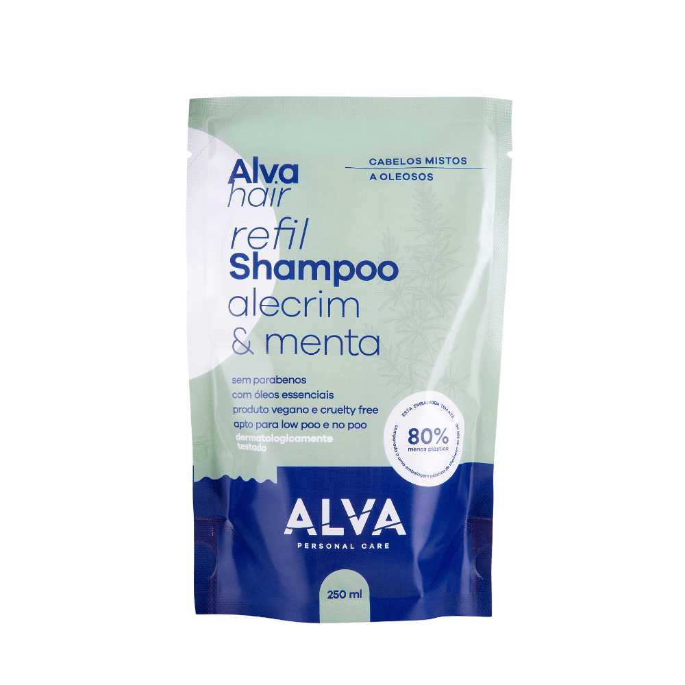REFIL Shampoo Cabelos Mistos e Oleosos Alecrim e Menta Vegano Alva 250ml