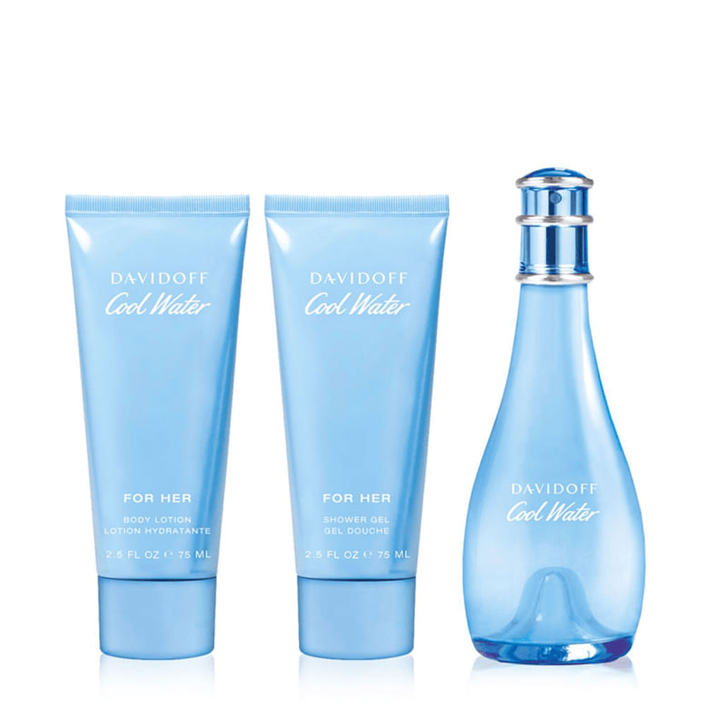 Kit Davidoff Cool Water Woman Eau de Toilette Feminino 100ml + Body Lotion 75ml + Shower Gel 75ml