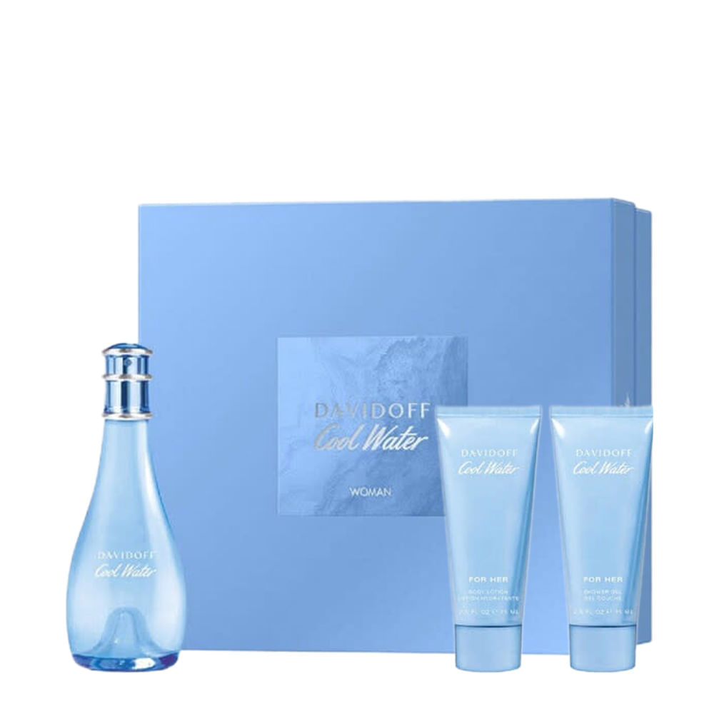 Kit Davidoff Cool Water Woman Eau De Toilette Feminino 100ml + Body Lotion 75ml + Shower Gel 75ml