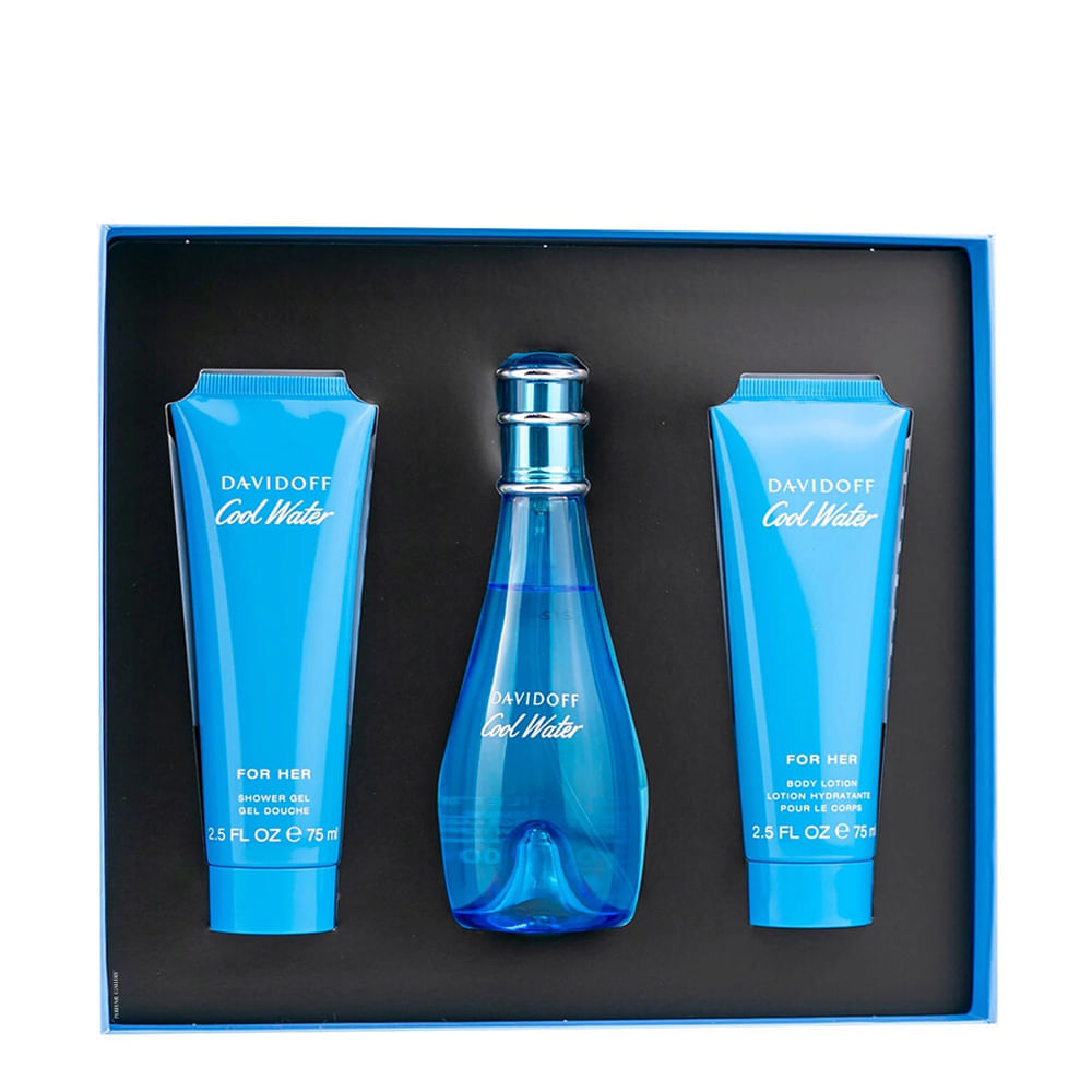 Kit Davidoff Cool Water Woman Eau de Toilette Feminino 100ml + Body Lotion 75ml + Shower Gel 75ml