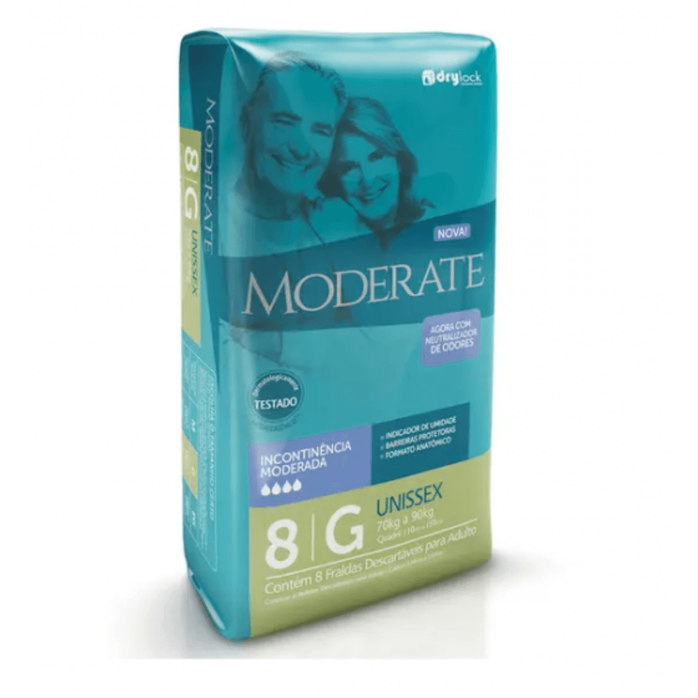 Fralda Geriatrica Moderate Regular Tamanho G 8 Unidades
