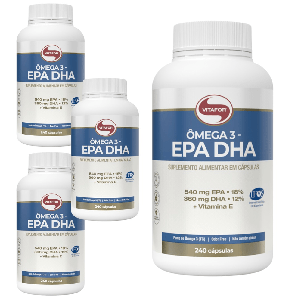 KIT 4 ÔMEGA 3 EPA DHA VITAFOR 240 CÁPSULAS