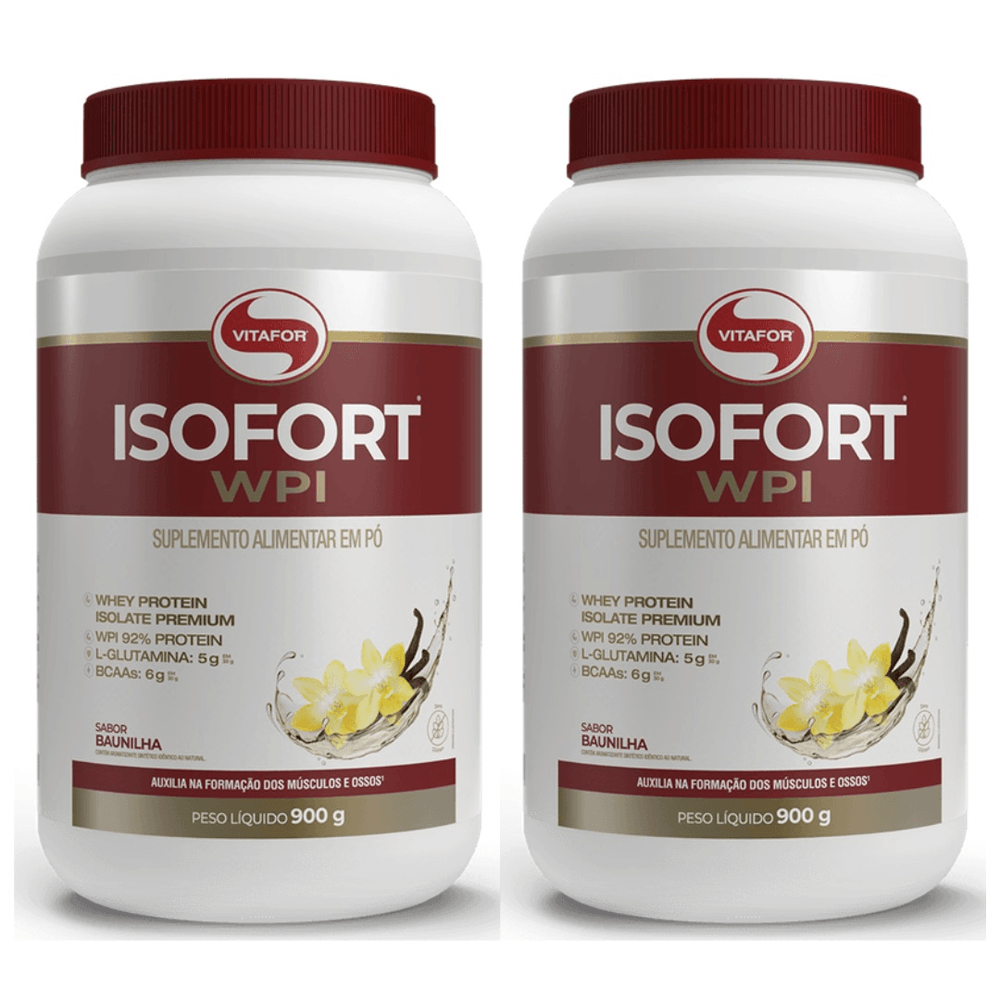 KIT 2 WHEY PROTEIN ISOLADO BAUNILHA ISOFORT VITAFOR 900g cada