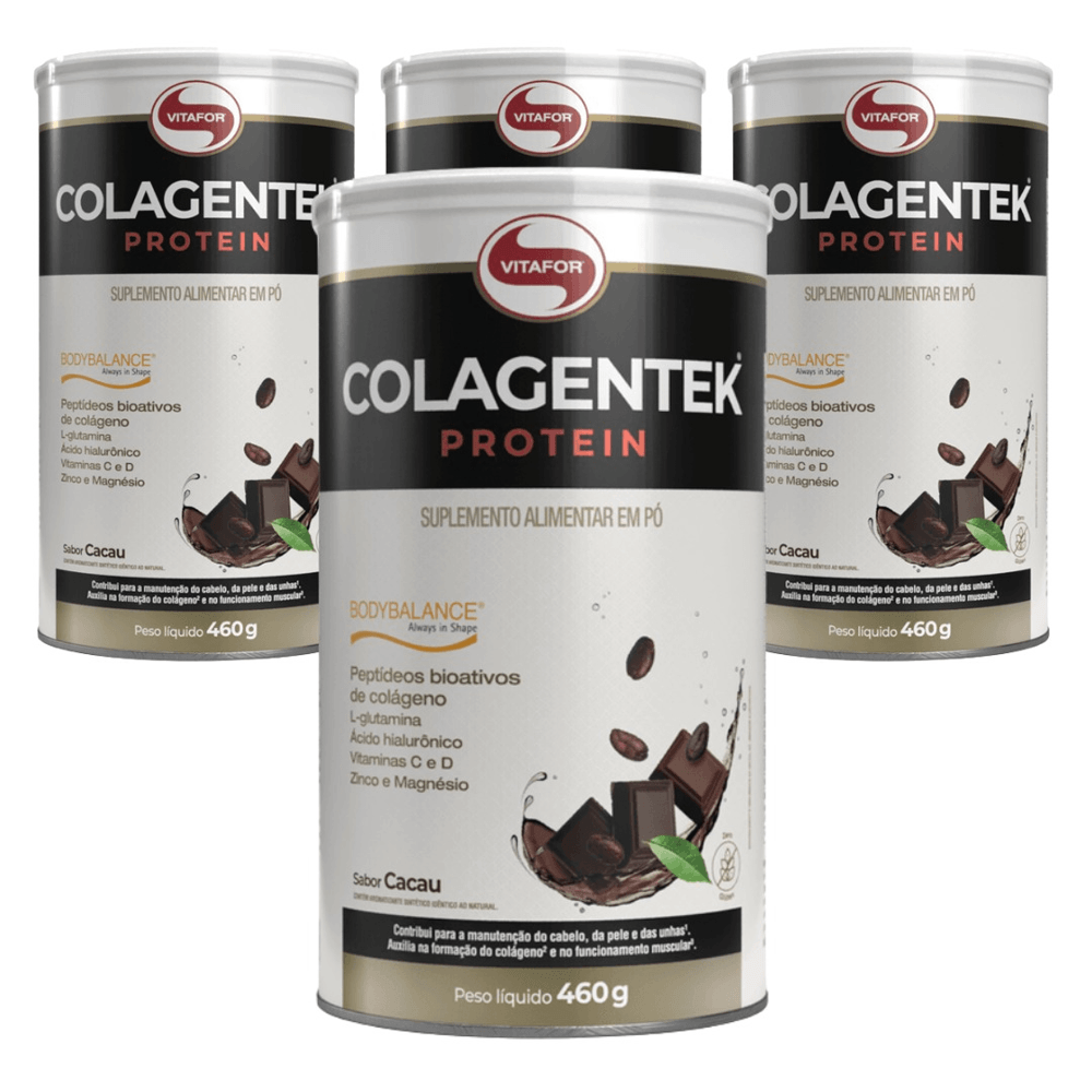 KIT 4 COLAGENTEK PROTEIN BODYBALANCE CACAU VITAFOR 460g