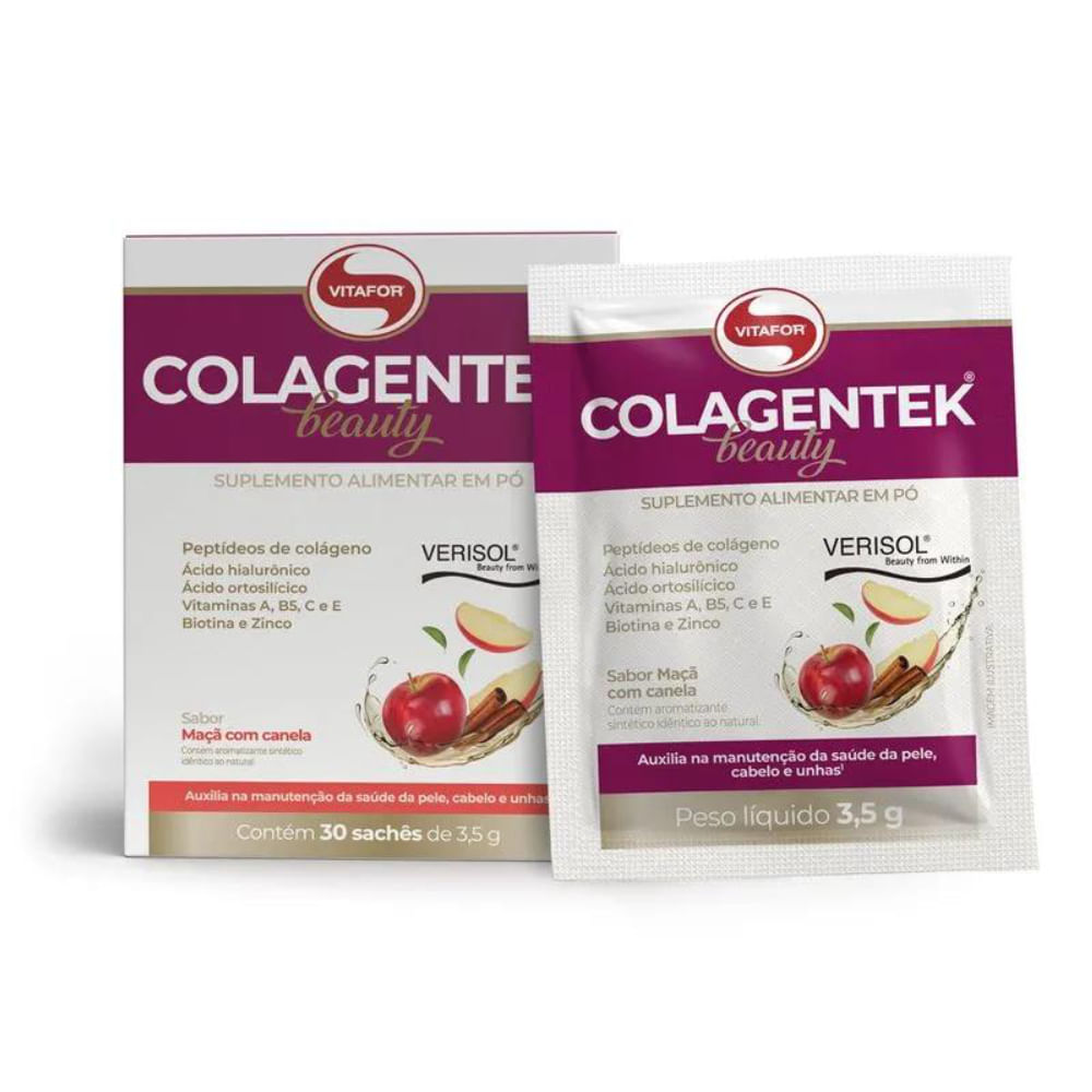 COLÁGENO VERISOL COLAGENTEK BEAUTY MAÇÃ COM CANELA VITAFOR 30 SACHÊS