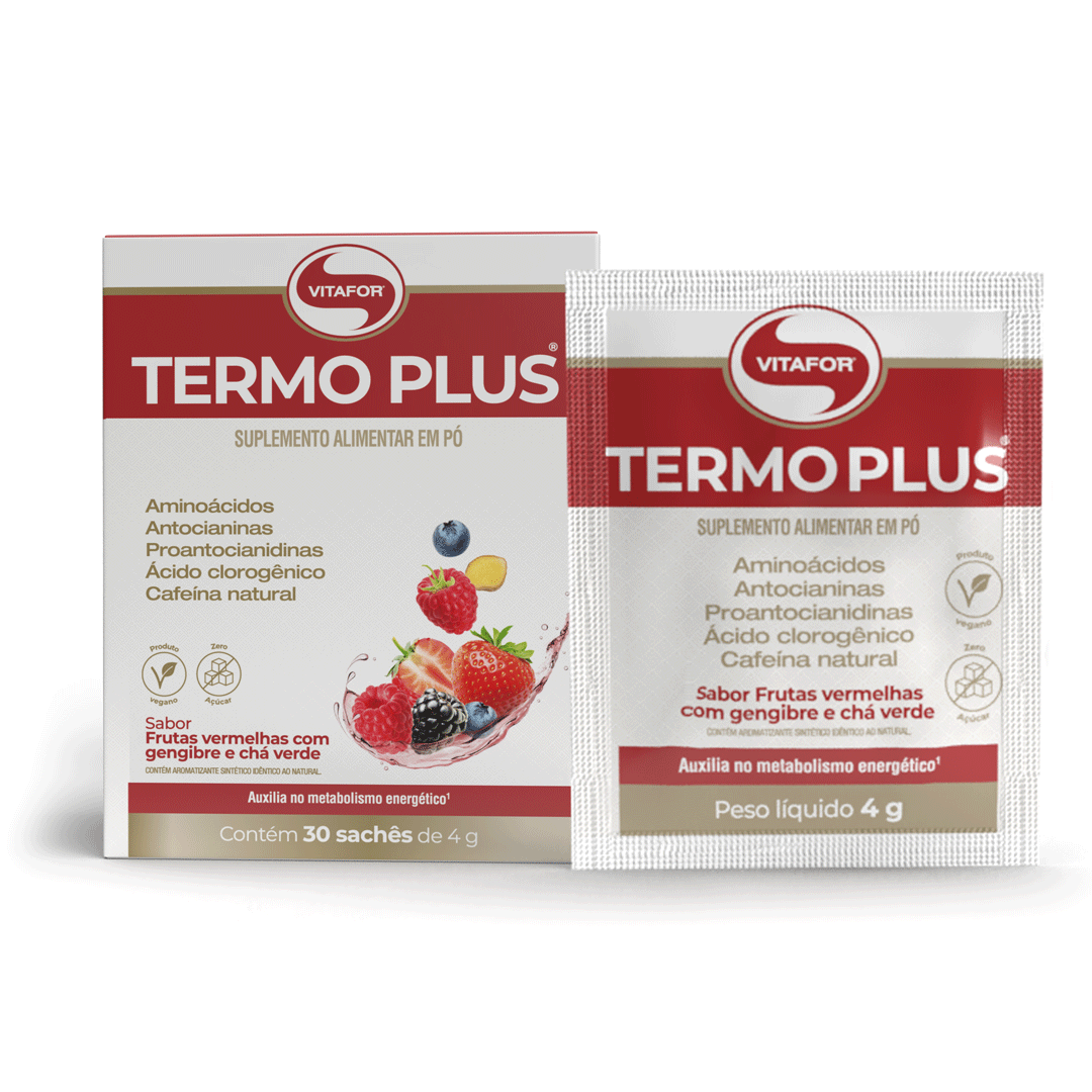 KIT 2 TERMO PLUS FRUTAS VERMELHAS COM GENGIBRE E CHÁ VERDE VITAFOR 30 SACHÊS CADA DE 4g