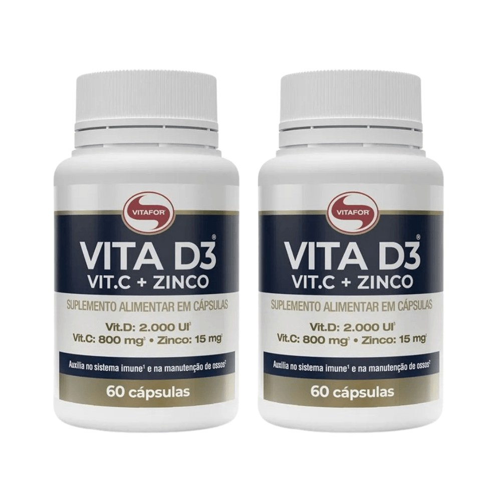 KIT 2 VITA D3 + C + ZINCO VITAFOR 60 CÁPSULAS CADA