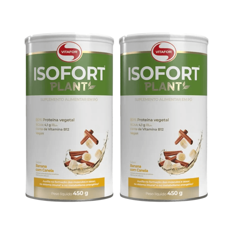 KIT 2 PROTEÍNA VEGETAL ISOFORT PLANT BANANA COM CANELA VITAFOR 450g