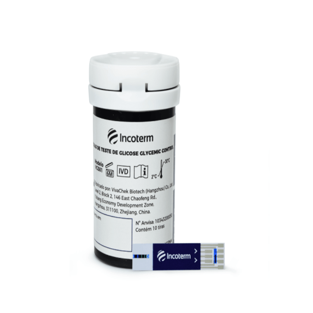 Tiras de Teste de Glicose Glycemic Control Incoterm 50 Unidades
