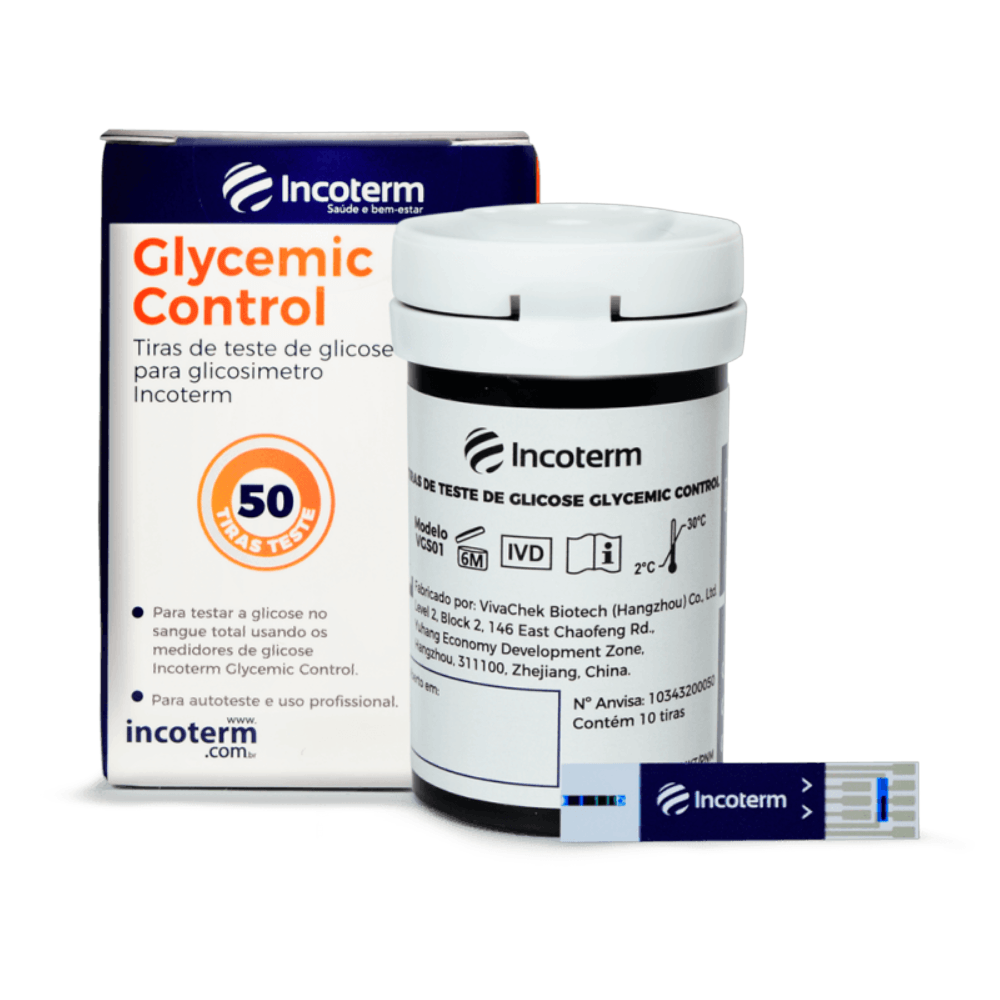 Tiras De Teste De Glicose Glycemic Control Incoterm 50 Unidades