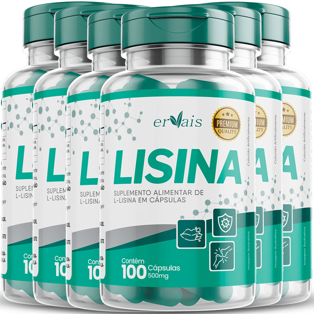 Kit 6 Frascos Lisina cápsulas Concentrada 100 cápsulas cada