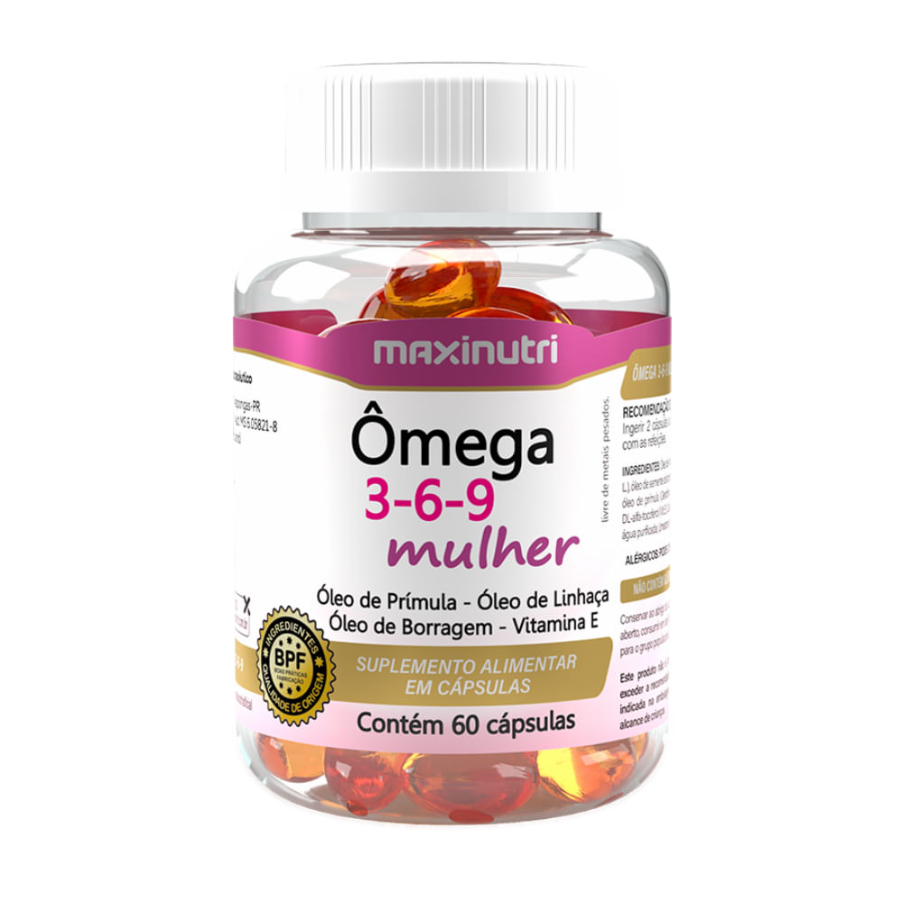 ÔMEGA 3 6 9 MULHER MAXINUTRI 60 CÁPSULAS