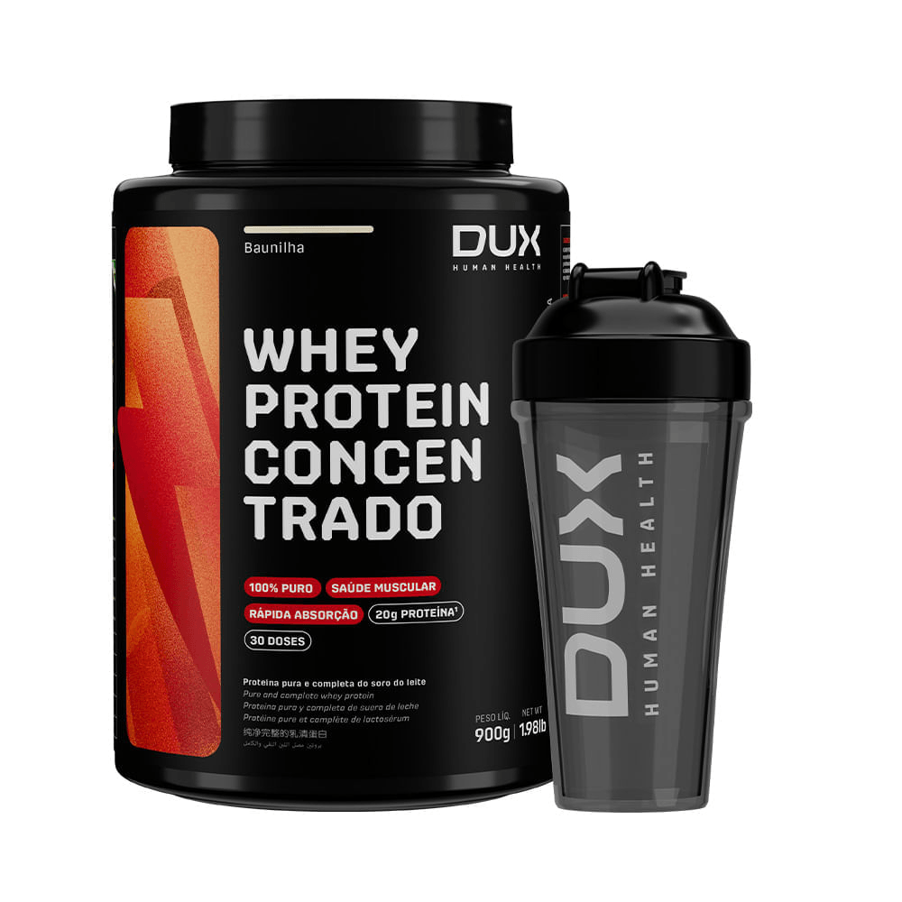 Whey Protein Concentrado Sabor Baunilha 900g + Coqueteleira Dux Nutrition