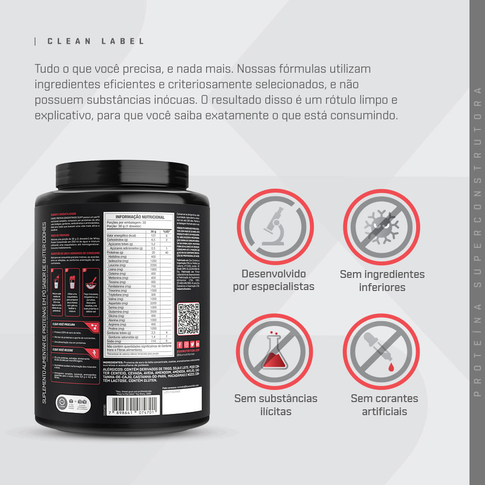 Whey Protein Concentrado Dux Nutrition Sabor Cookies 900g