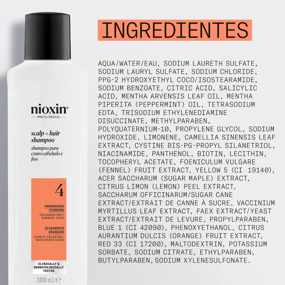 Shampoo Nioxin para Cabelo Colorido, Seco, Danificado com Afinamento Avançado Sistema 4 300 ml