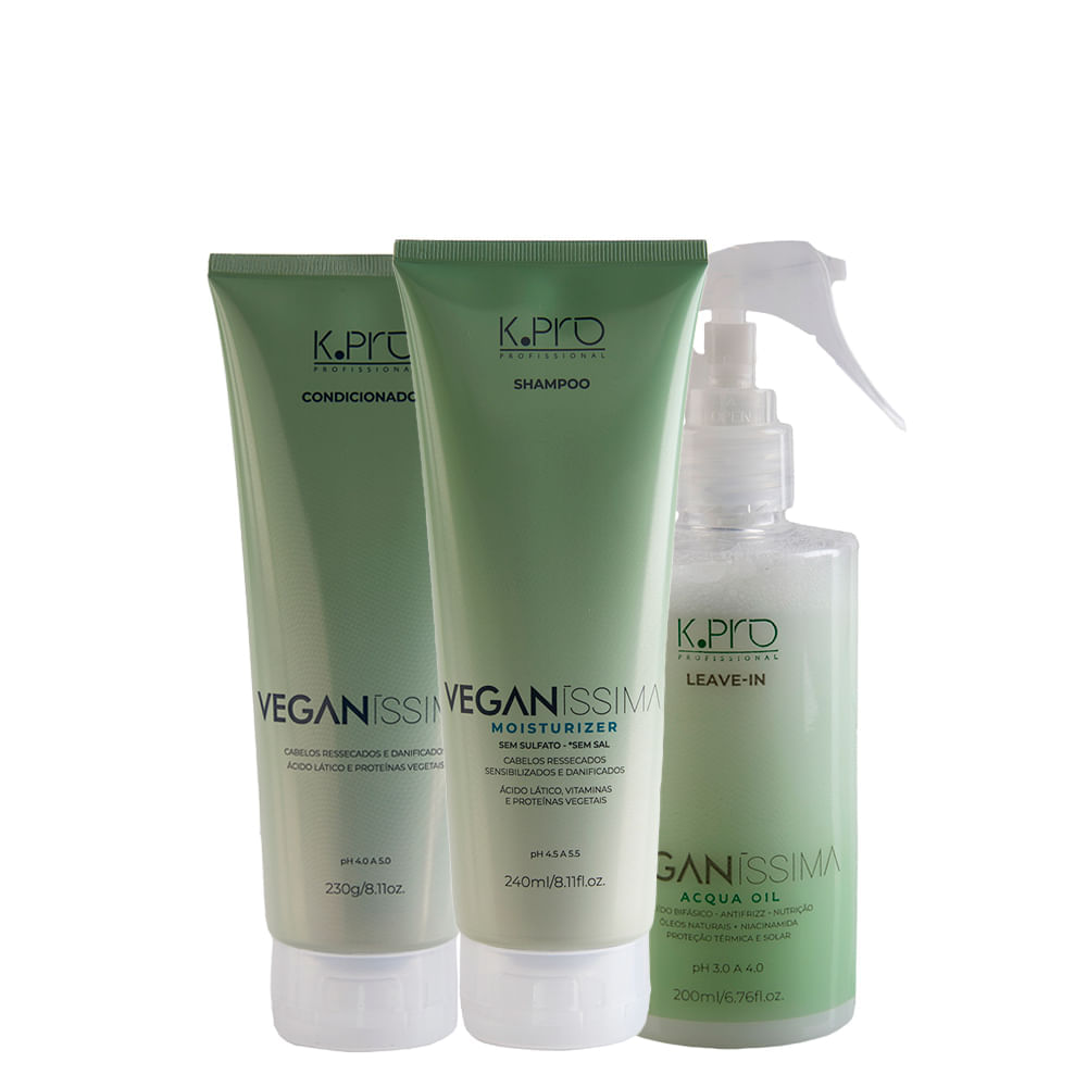 Kit K Pro Profissional Veganissima  Shampoo 240 Ml + Condicionador 230 G + Leave In 200 Ml