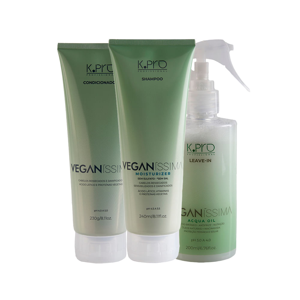 Kit K Pro Profissional Veganissima  Shampoo 240 ml + Condicionador 230 g + Leave In 200 ml
