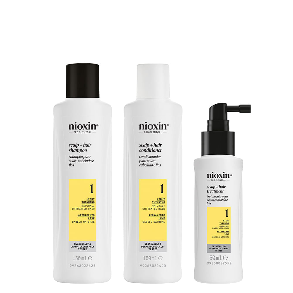 Kit Nioxin Sistema 1 de Espessamento para Cabelo Natural com Afinamento Leve 150ml + 150ml +50 ml