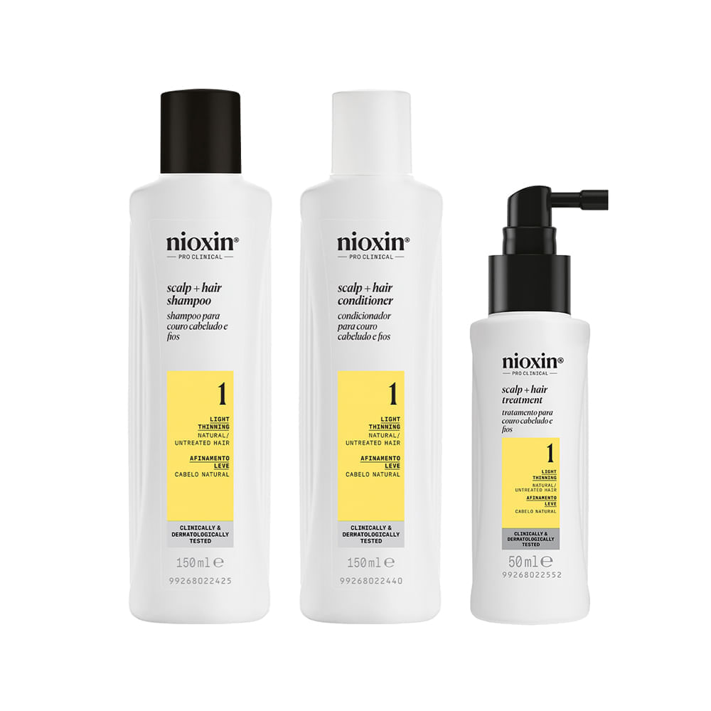 Kit Nioxin Sistema 1 de Espessamento para Cabelo Natural com Afinamento Leve 150ml + 150ml +50 ml
