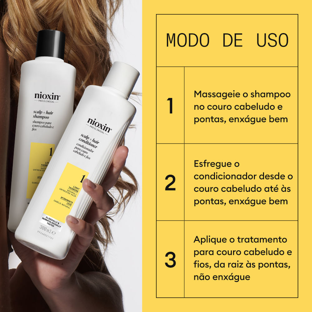 Kit Nioxin Sistema 1 de Espessamento para Cabelo Natural com Afinamento Leve 150ml + 150ml +50 ml