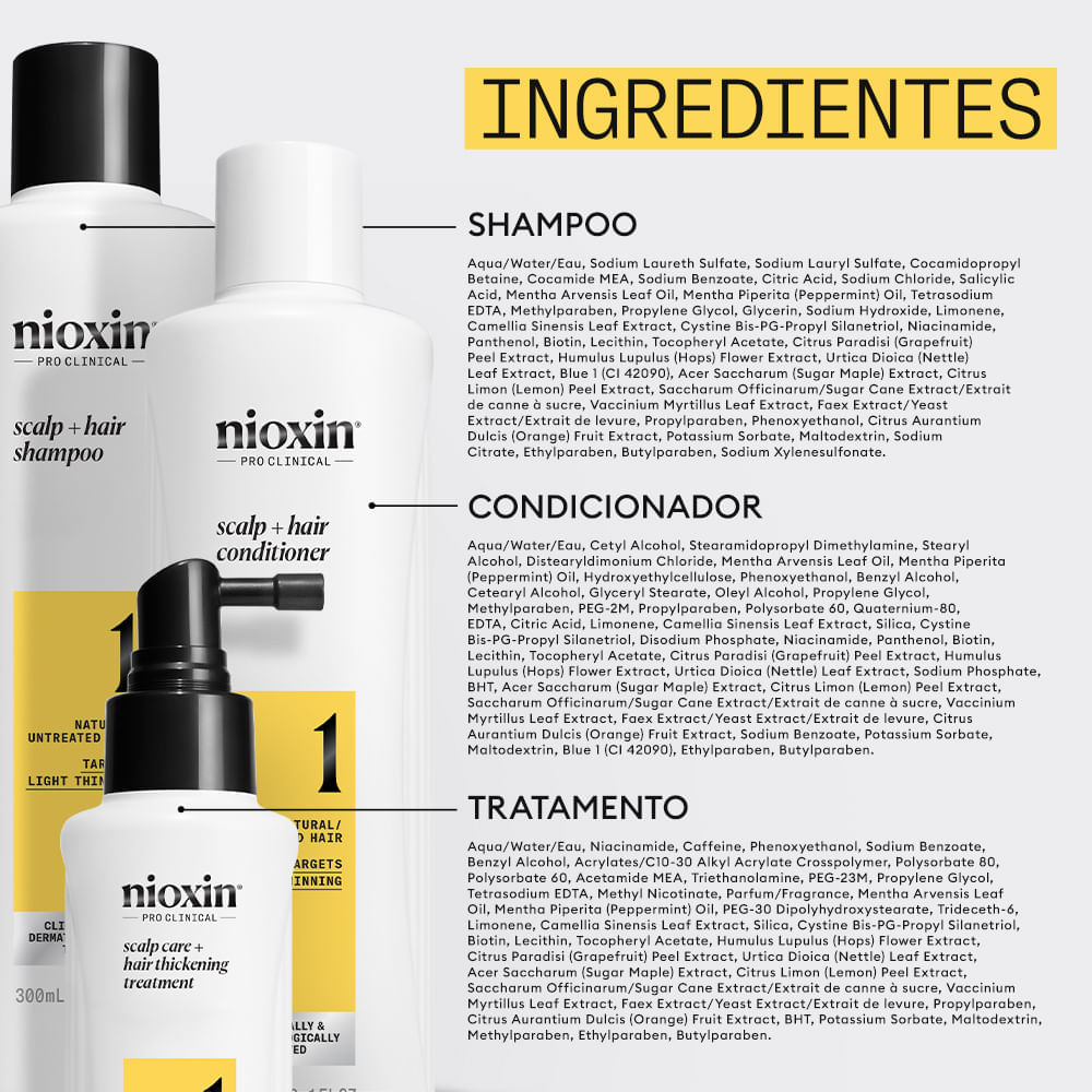 Kit Nioxin Sistema 1 de Espessamento para Cabelo Natural com Afinamento Leve 150ml + 150ml +50 ml