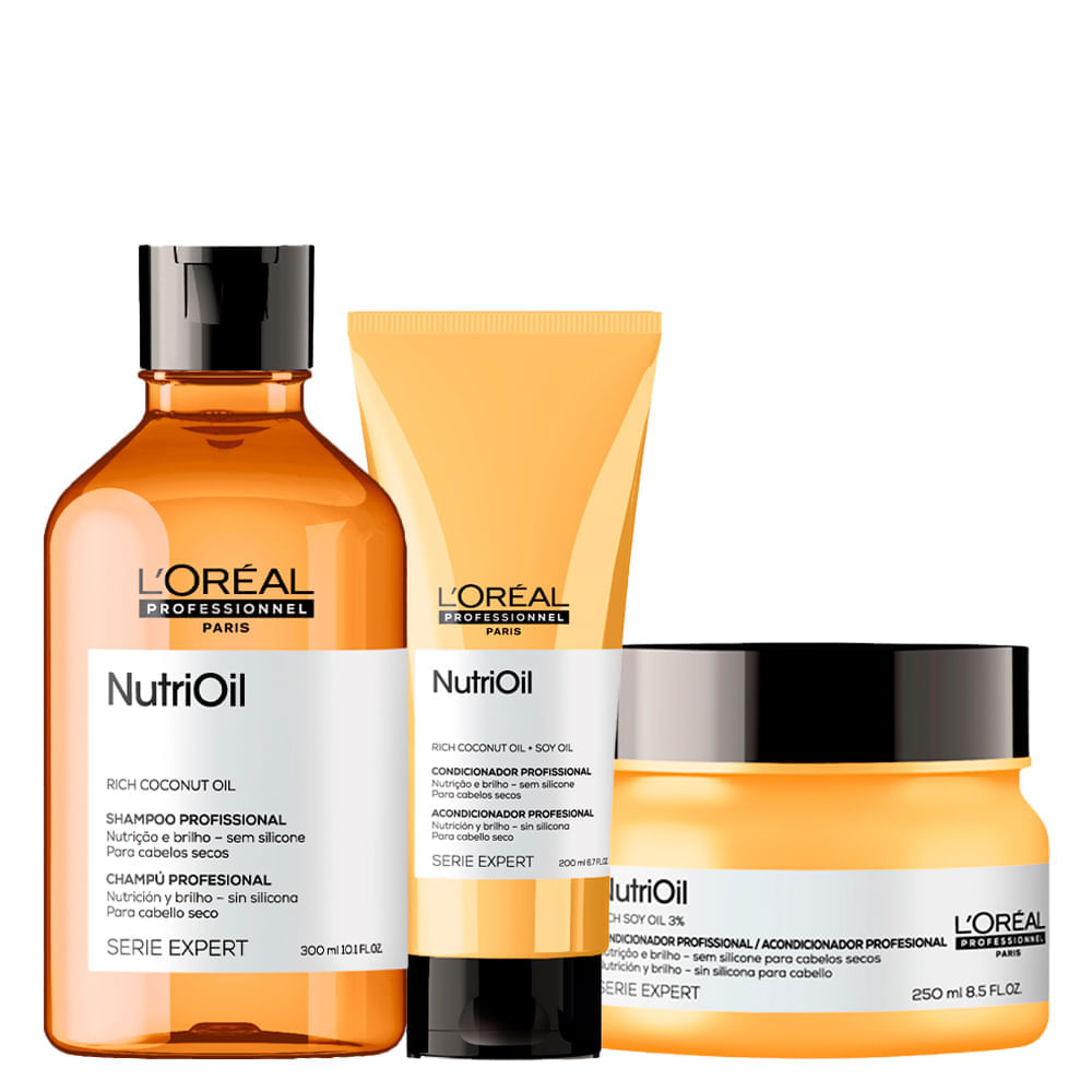 Kit L'oréal Professionnel Serie Expert Nutrioil  Shampoo 300 Ml + Condicionador 200 Ml + Máscara Nutritiva 250 Ml