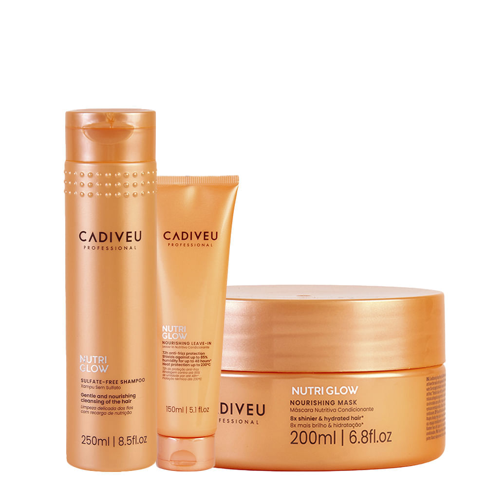 Kit Cadiveu Nutri Glow Shampoo 250ml + Máscara de Nutrição 200ml + Leave-in 150ml