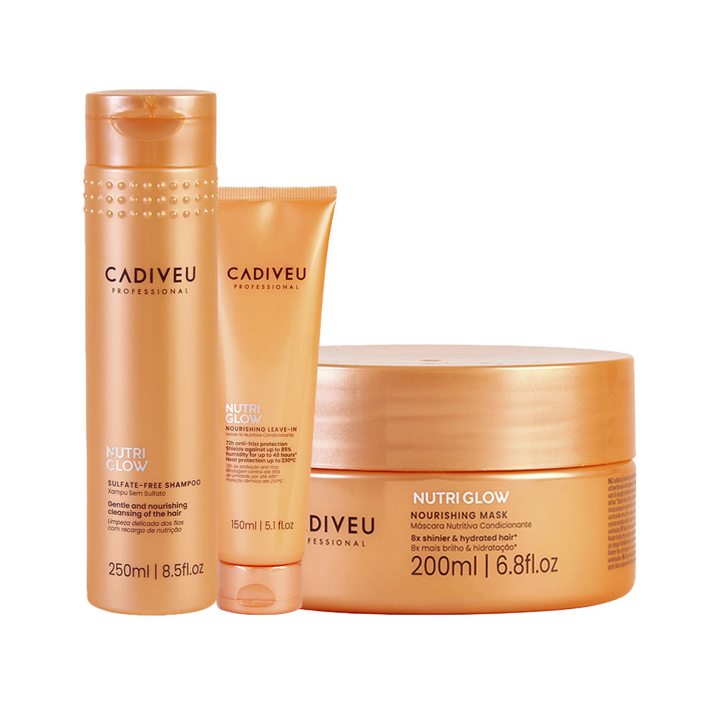 Kit Cadiveu Nutri Glow Shampoo 250ml + Máscara de Nutrição 200ml + Leave-in 150ml