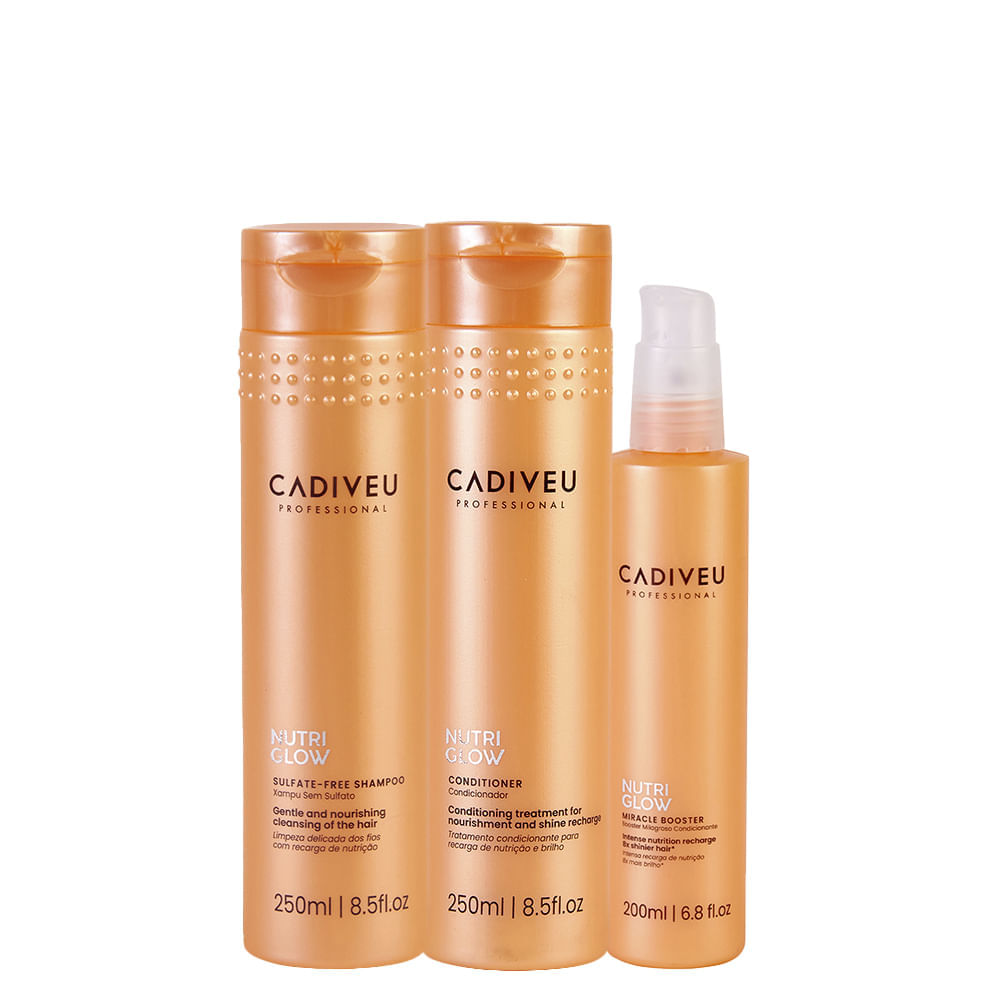 Kit Cadiveu Nutri Glow Shampoo 250ml + Condicionador de Nutrição 250ml + Booster de Nutrição 200ml