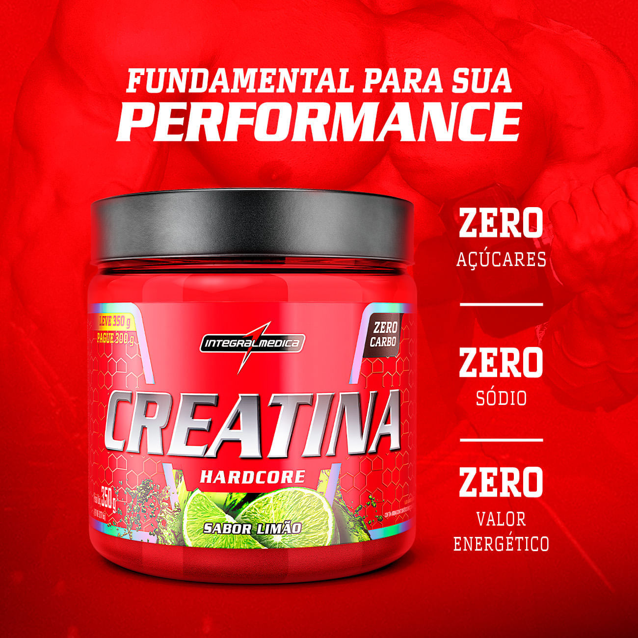 Creatina Hardcore Integralmédica Sabor Limão 350g