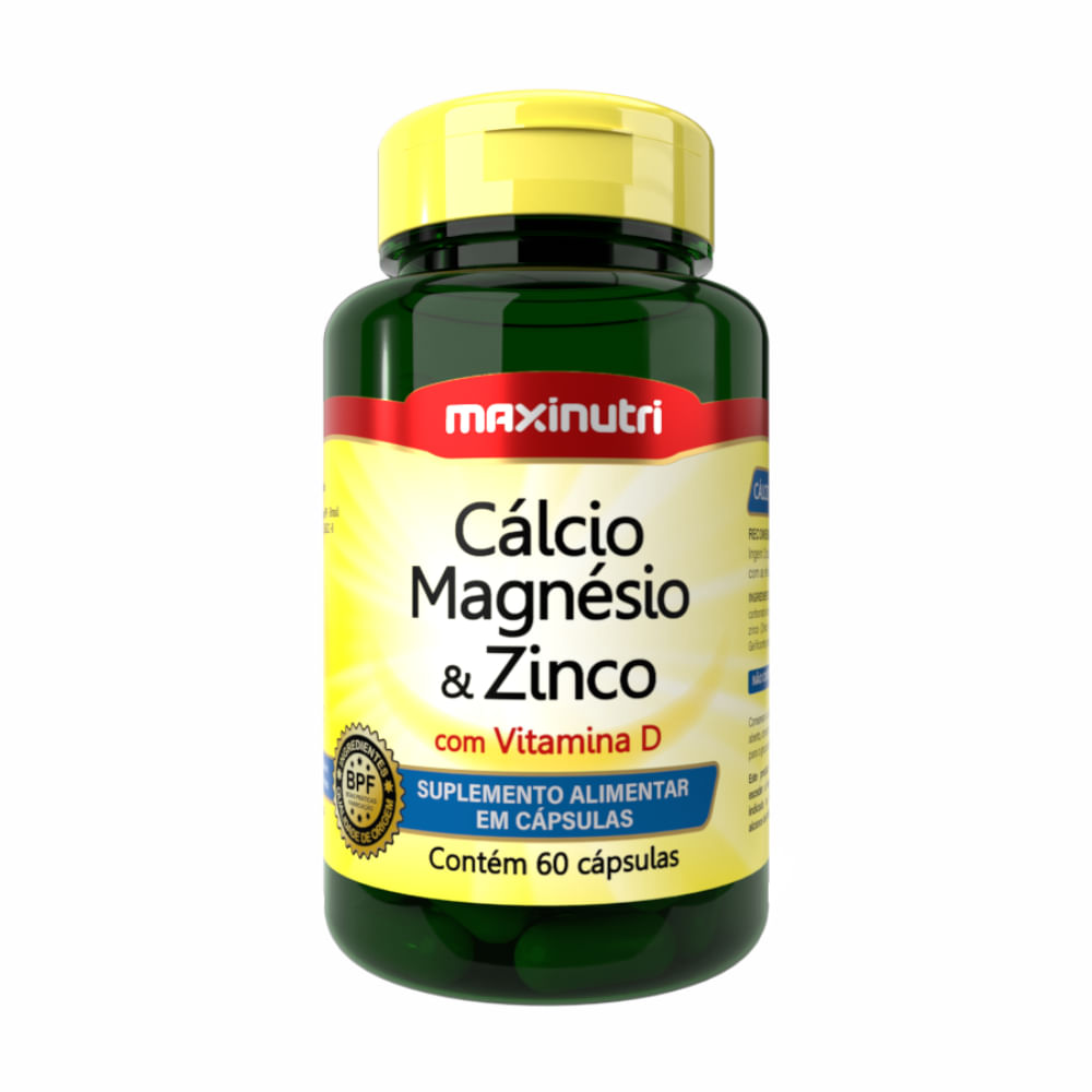 CÁLCIO, MAGNÉSIO E ZINCO + VITAMINA D MAXINUTRI 60 CÁPSULAS