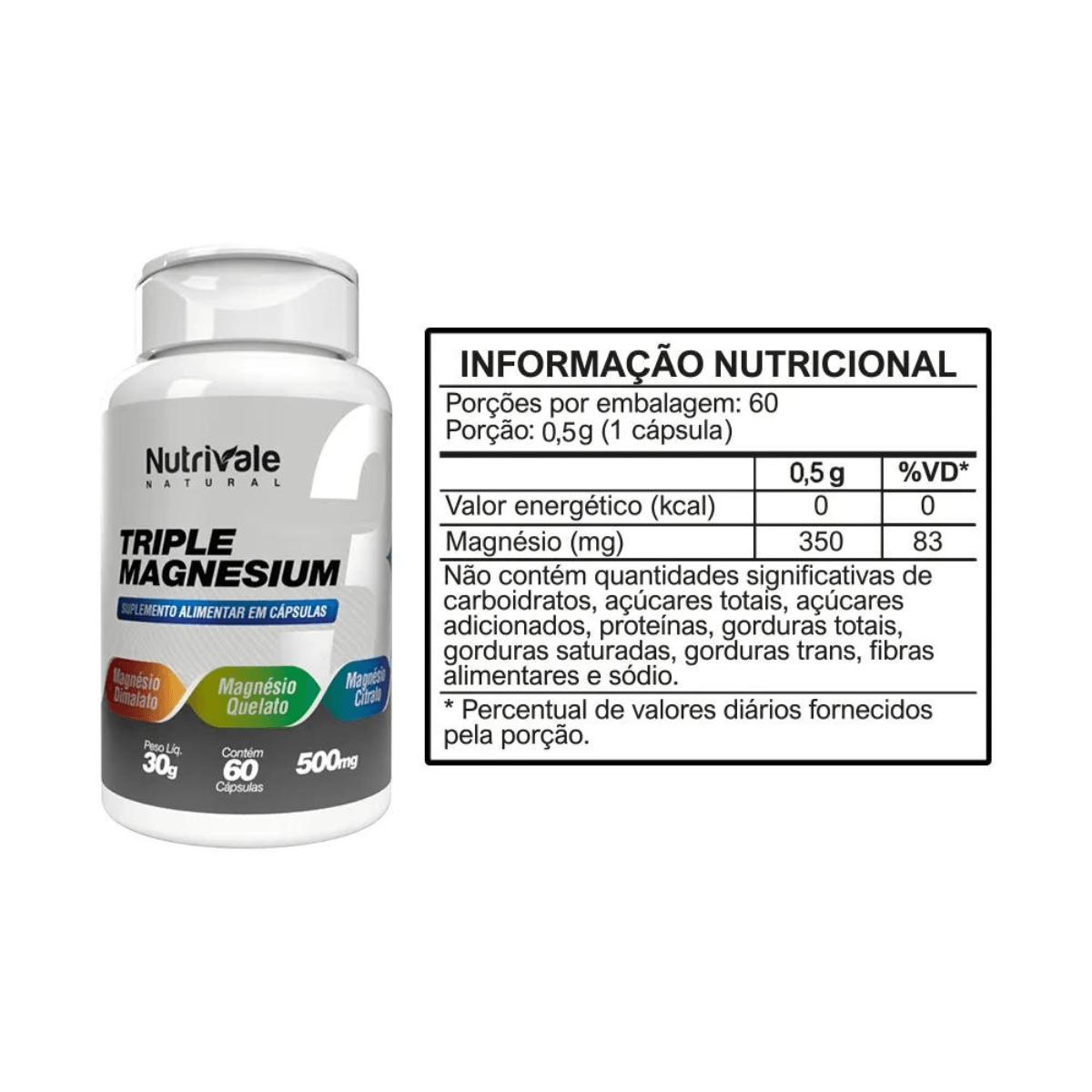 Triple Magnesium Magnésio Nutrivale 60 Cápsulas