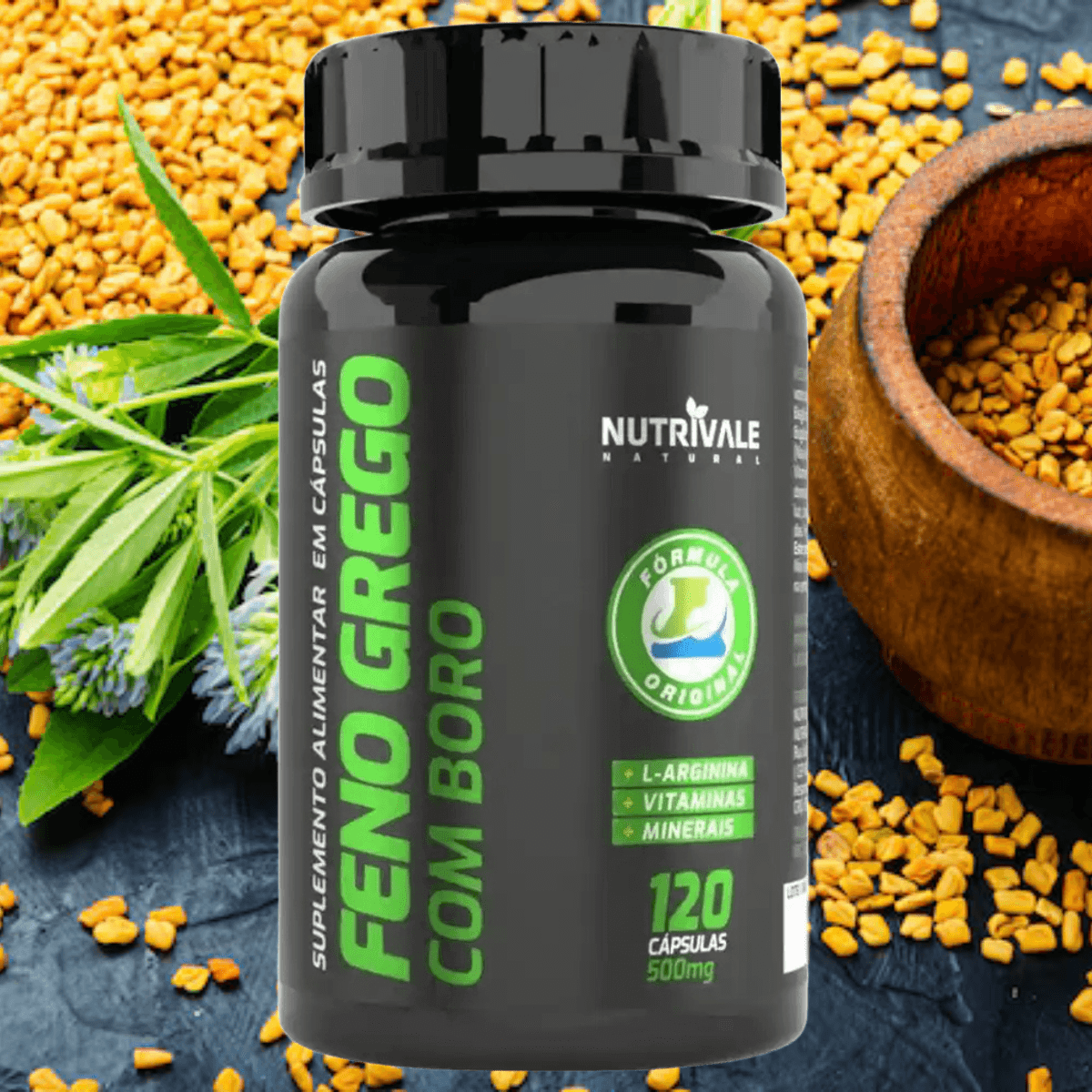 Suplemento Natural Feno Grego com Boro Nutrivale 120 Cápsulas