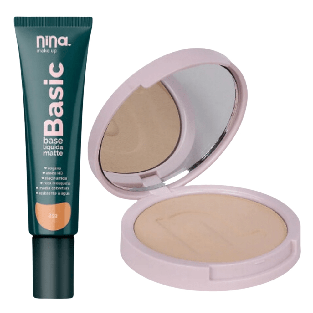 Kit Base Líquida Basic + Pó Compacto Instant Cor 3 Nina Makeup