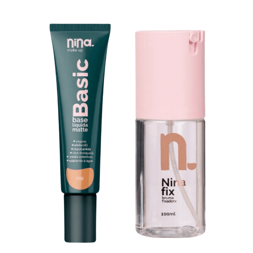 Kit Base Líquida Basic Cor 3 + Bruma Fixadora Fix Nina Makeup