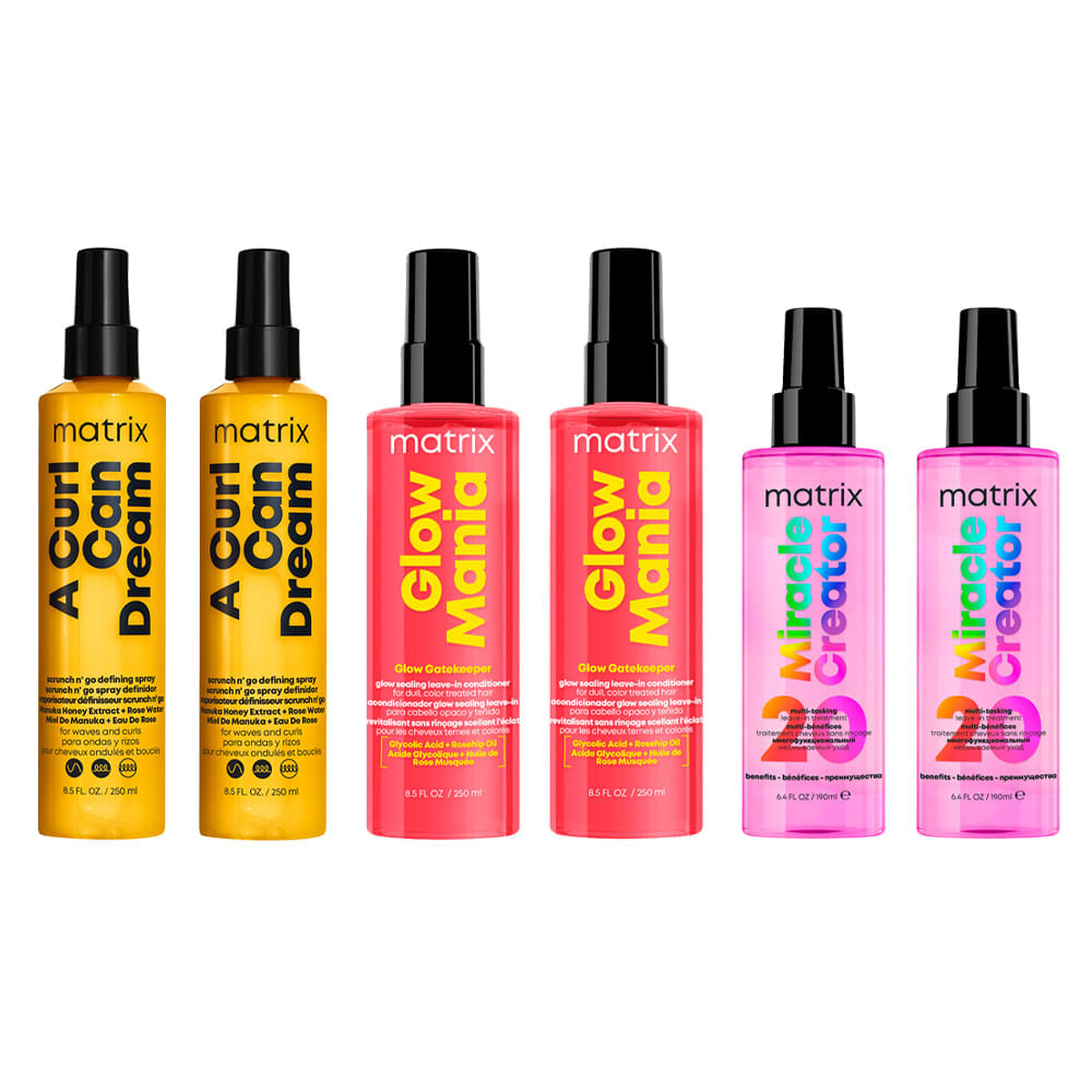 Kit Matrix Miracle Creator Leave-In 190ml 2 Produtos + Leave-In Glow Mania 250ml 2 Produtos + Modelador de Cachos Curl Can Dream 250ml 2 Produtos