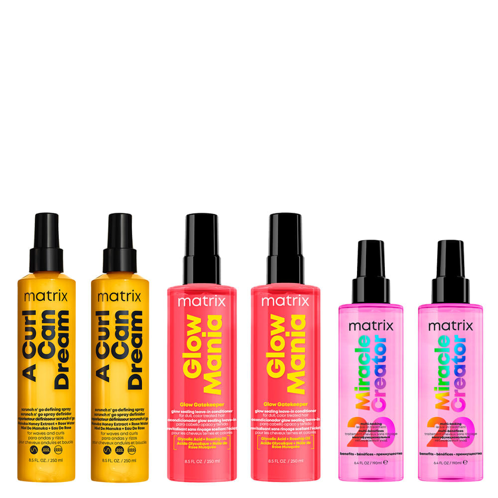 Kit Matrix Miracle Creator Leave-In 190ml 2 Produtos + Leave-In Glow Mania 250ml 2 Produtos + Modelador de Cachos Curl Can Dream 250ml 2 Produtos