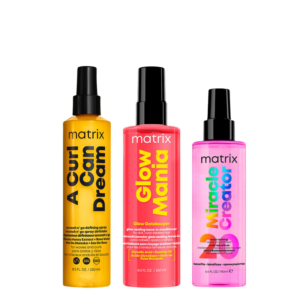 Kit Matrix Miracle Creator Leave-In 195ml + Leave-In Glow Mania 250ml + Modelador Curl Can Dream 250ml
