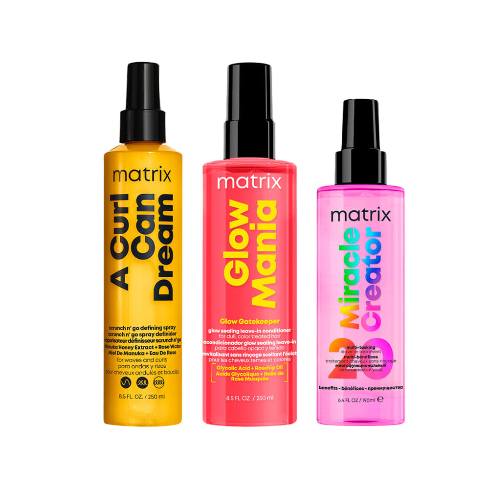 Kit Matrix Miracle Creator Leave-In 195ml + Leave-In Glow Mania 250ml + Modelador Curl Can Dream 250ml