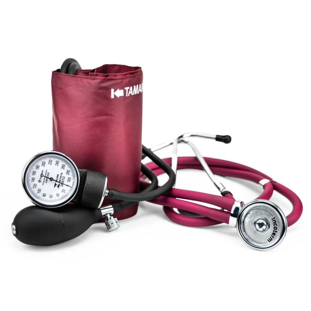 Conjunto Estetoscópio E Esfigmomanômetro Incoterm Bordô