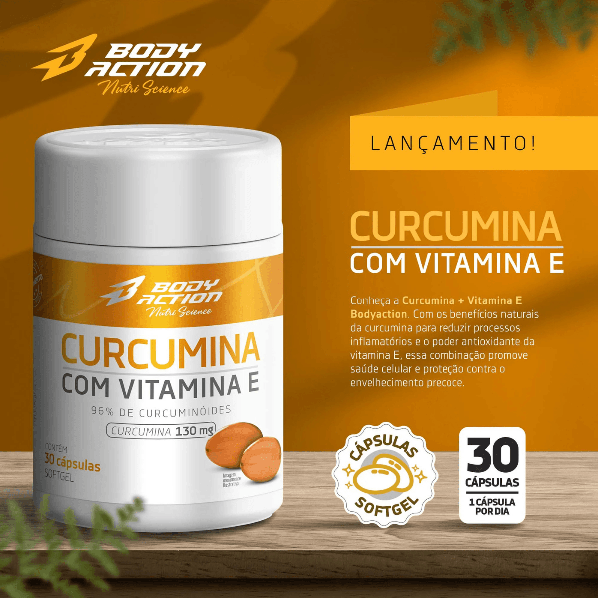 Curcumina Com vitamina E Bodyaction 30 Cápsulas