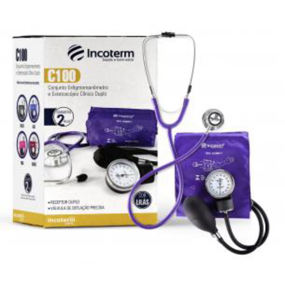 Esfigmomanômetro E Estetoscópio Conjunto Incoterm Lilás
