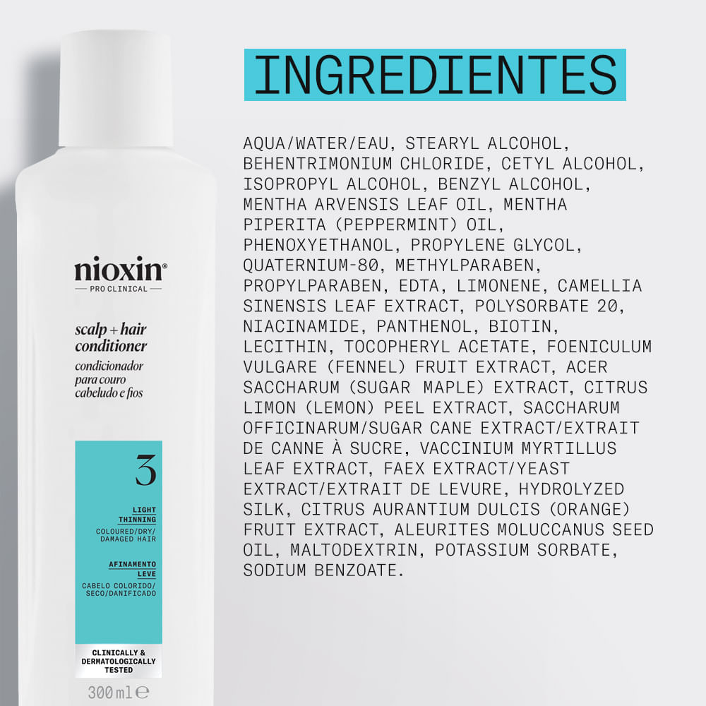 Condicionador Nioxin para Cabelo Colorido, Seco, Danificado Afinamento Leve Sistema 3 300ml