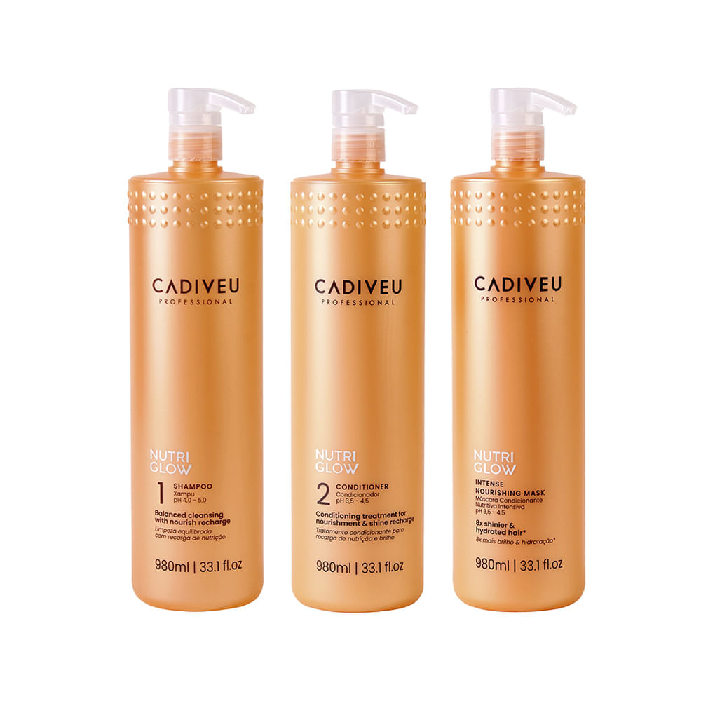 Kit Cadiveu Nutri Glow Shampoo 980ml + Condicionador 980ml + Máscara 980ml