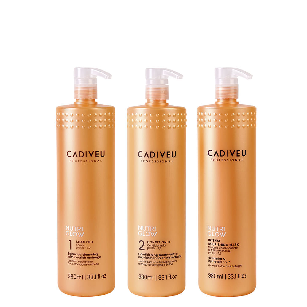 Kit Cadiveu Nutri Glow Shampoo 980ml + Condicionador 980ml + Máscara 980ml