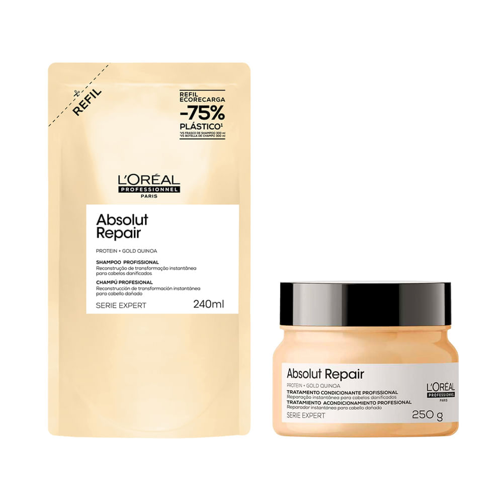 Kit L'Oréal Professionel Serie Expert Absolut Repair Gold Quinoa Shampoo 240ml Refil + Máscara 250g