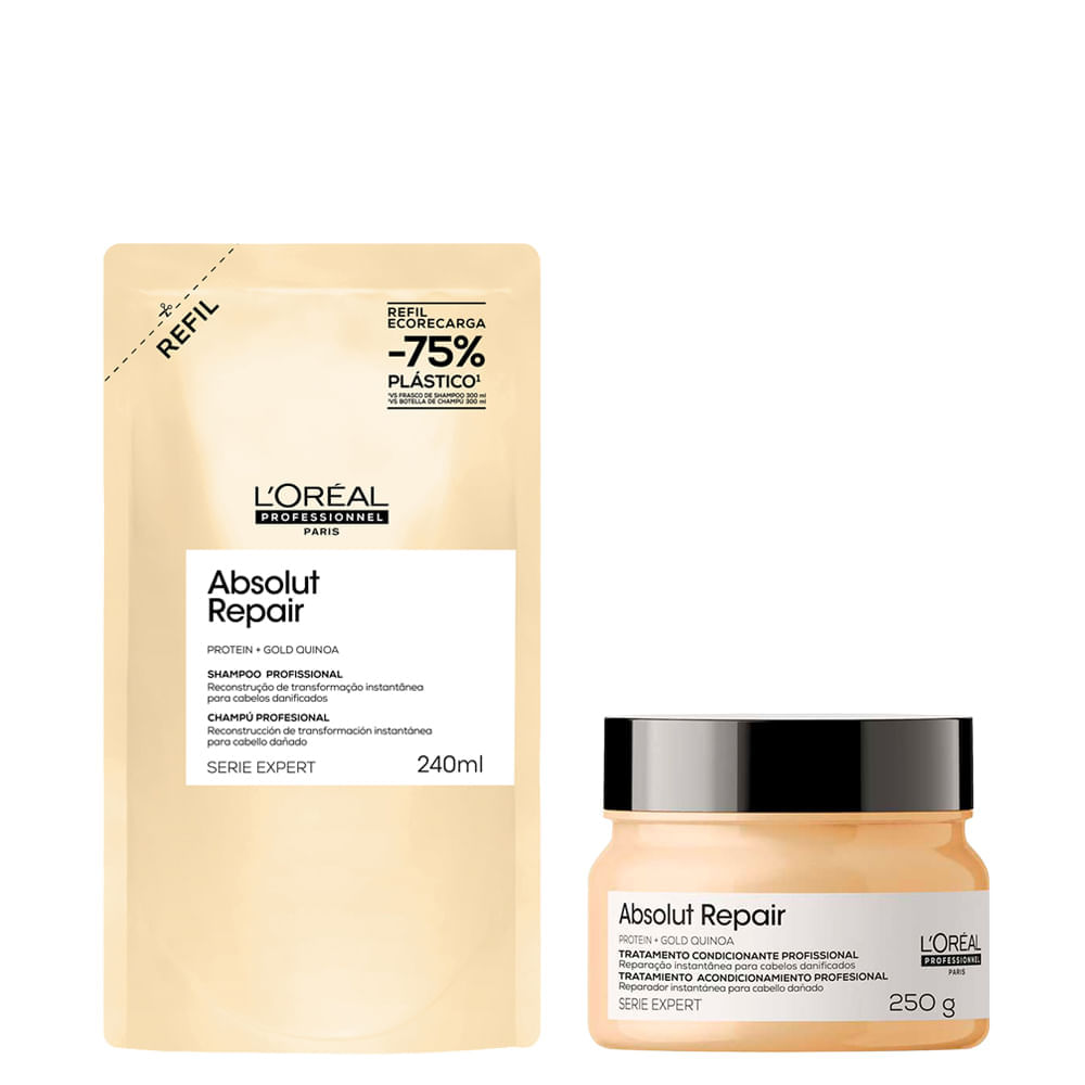 Kit L'oréal Professionel Serie Expert Absolut Repair Gold Quinoa Shampoo 240ml Refil + Máscara 250g