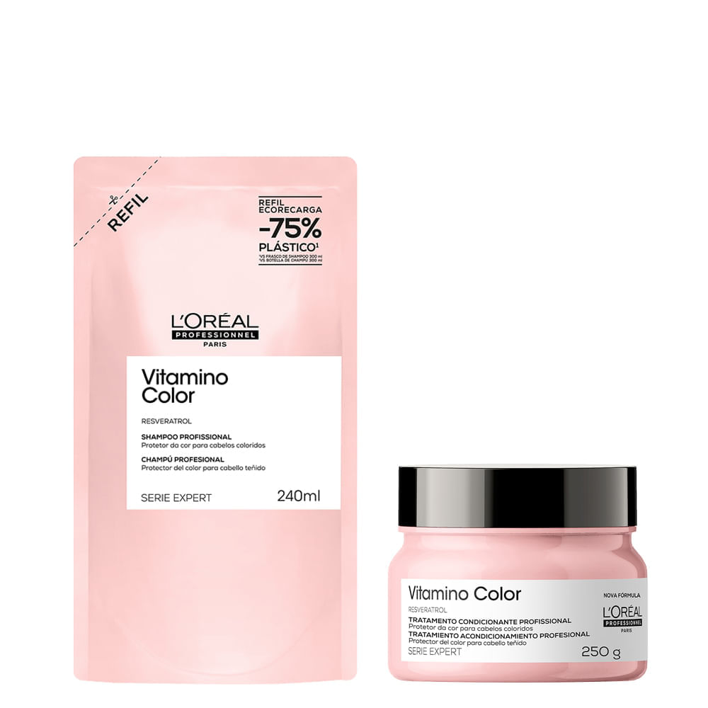 Kit L'oréal Professionel Serie Expert Vitamino Color Shampoo 240ml Refil + Máscara 250g