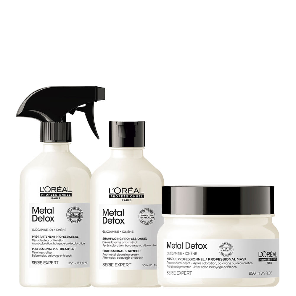 Kit L'Oréal Professionnel Serie Expert Metal Detox  Pré Tratamento 500ml + Shampoo 300ml + Máscara 250g