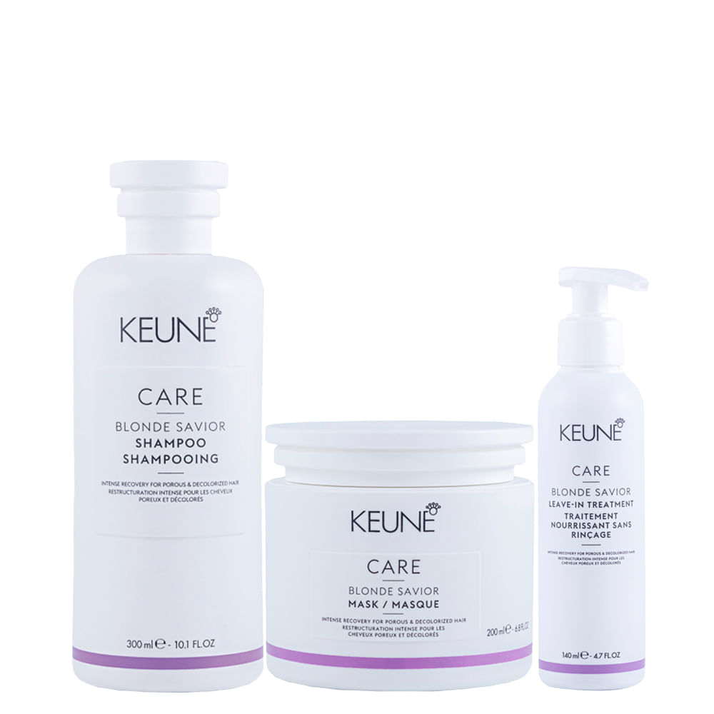 Kit Keune Cuidado Da Cor Blonde Savior Shampoo 300ml + Máscara De Reparação 200ml + Leave-in Keune 140ml
